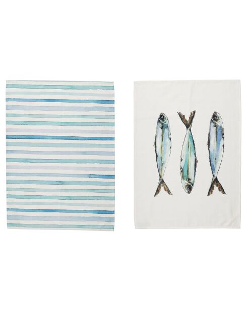 2 Torchons Rivière turquoise/blanc - 50x70 cm