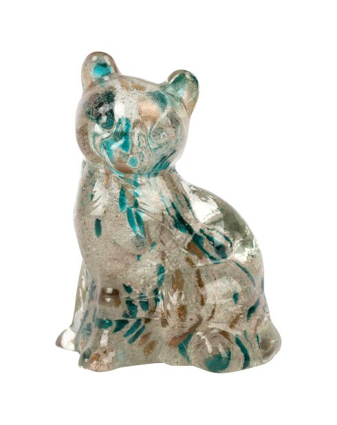 Décoration à poser Chat Felin émeraude/doré - 7x6x9.5 cm