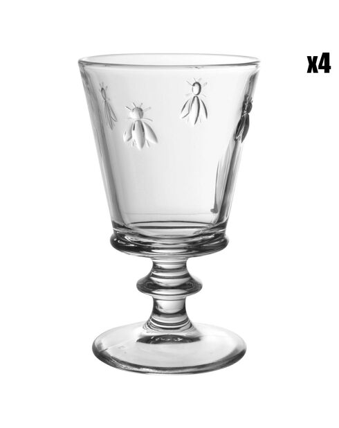 4 Verres à pied Abeilles transparents - 24 cl