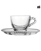 6 Tasses à café + soucoupes Perloa transparentes