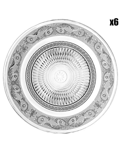 6 Assiettes plates Classic transparentes - D.25 cm