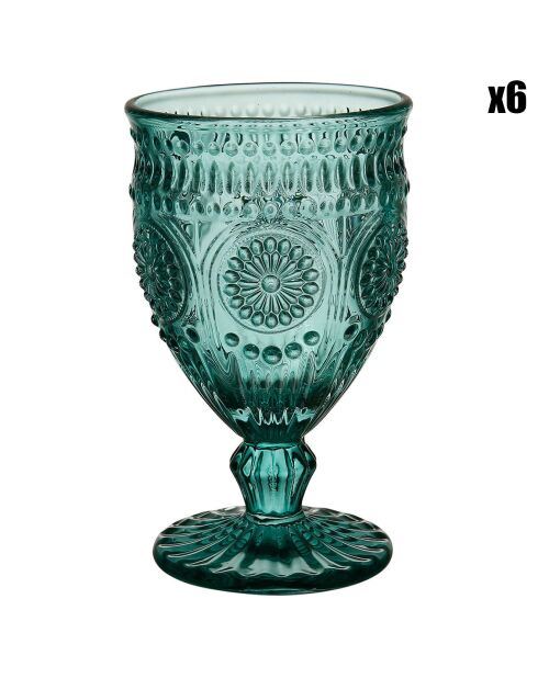 6 Verres à pieds Chambord vert d'eau - D.8.5x14 cm