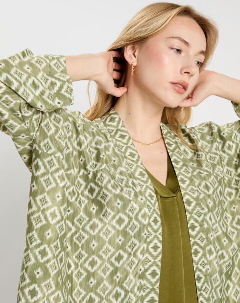 Sasha kimono van zijdemix met groene print