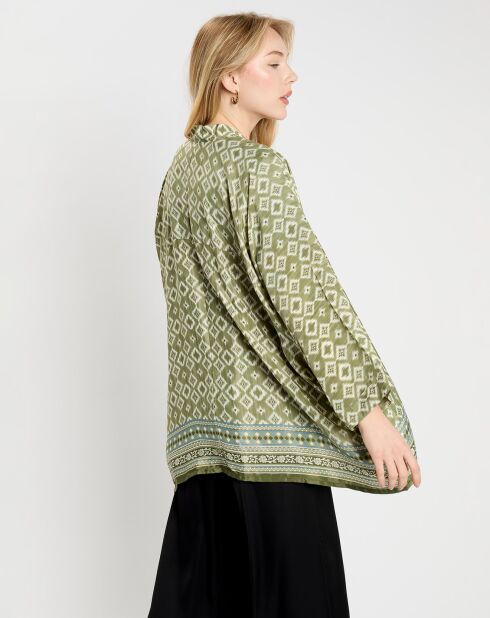 Sasha kimono van zijdemix met groene print