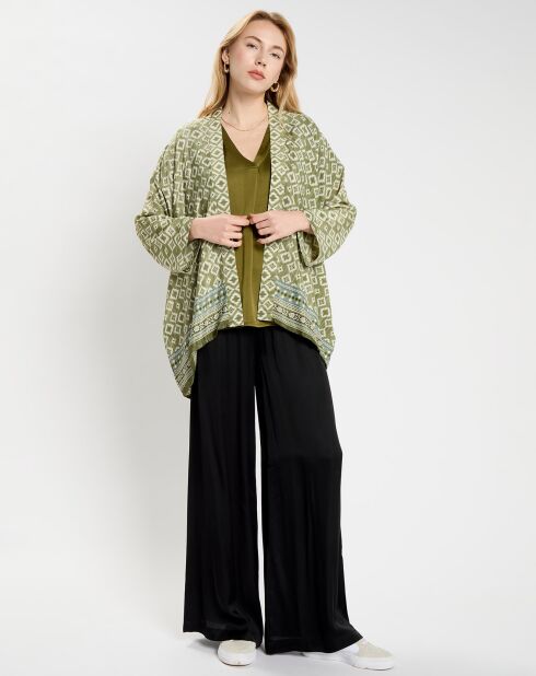 Sasha kimono van zijdemix met groene print