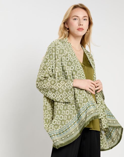 Sasha kimono van zijdemix met groene print