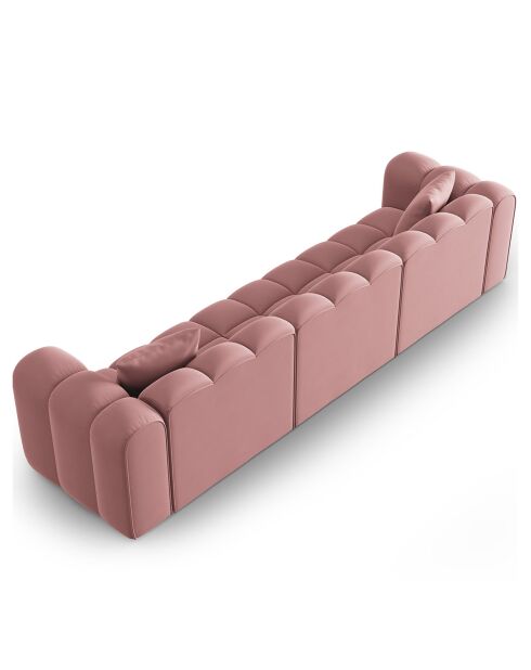 Canapé modulaire en Velours Halley 5 places rose - 318x87x70 cm
