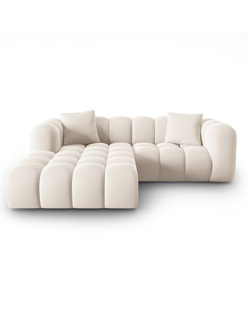 Canapé d'angle gauche en Velours Halley 3 places beige clair - 228x87x70 cm