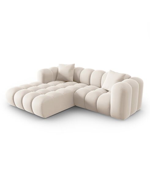 Canapé d'angle gauche en Velours Halley 3 places beige clair - 228x87x70 cm