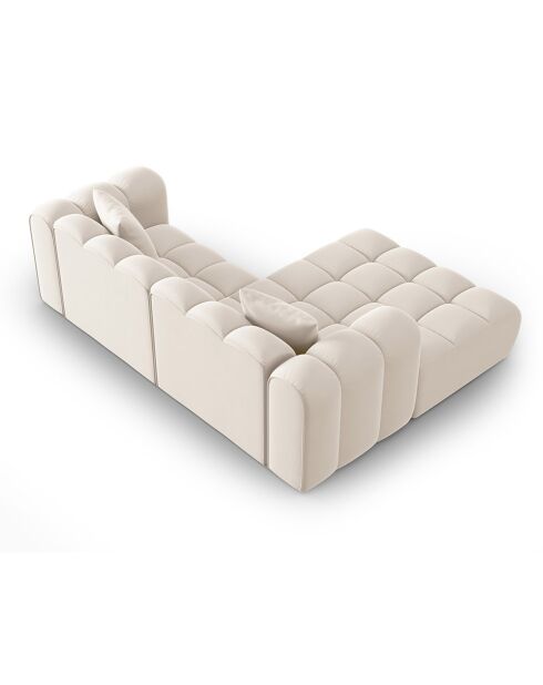Canapé d'angle gauche en Velours Halley 3 places beige clair - 228x87x70 cm