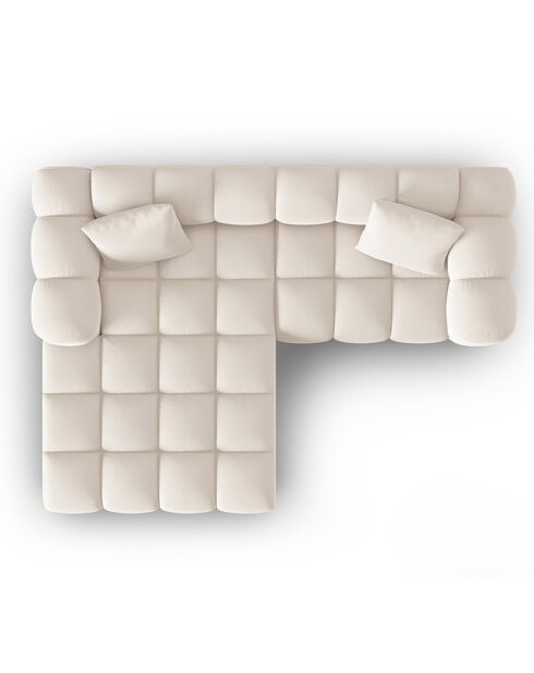 Canapé d'angle gauche en Velours Halley 3 places beige clair - 228x87x70 cm