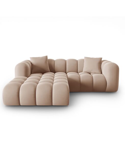 Canapé d'angle gauche en Velours Halley 3 places beige - 228x175x70 cm