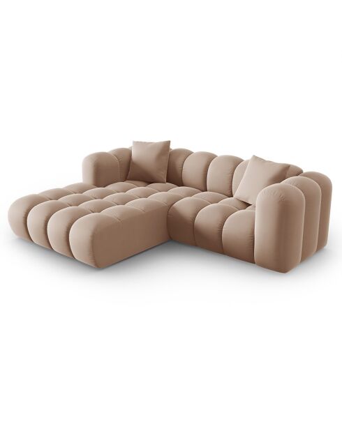 Canapé d'angle gauche en Velours Halley 3 places beige - 228x175x70 cm