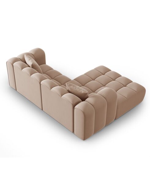 Canapé d'angle gauche en Velours Halley 3 places beige - 228x175x70 cm