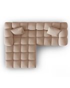Canapé d'angle gauche en Velours Halley 3 places beige - 228x175x70 cm