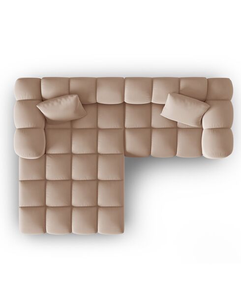 Canapé d'angle gauche en Velours Halley 3 places beige - 228x175x70 cm