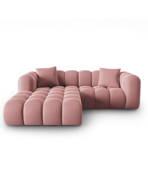 Canapé d'angle gauche en Velours Halley 3 places rose - 228x175x70 cm