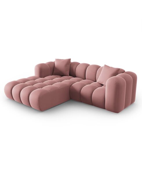 Canapé d'angle gauche en Velours Halley 3 places rose - 228x175x70 cm