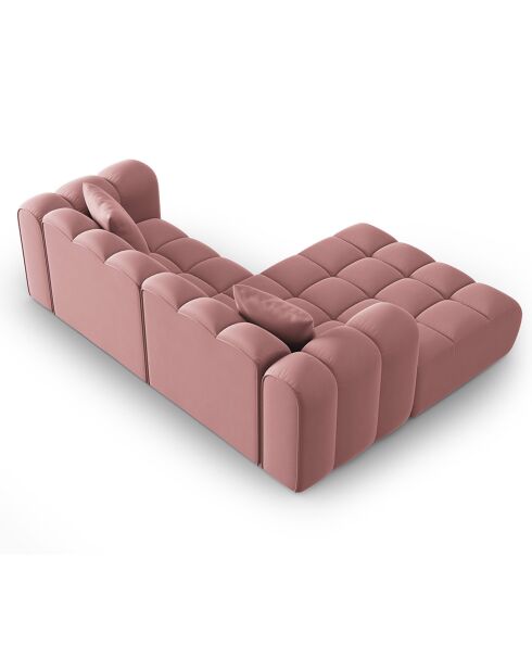 Canapé d'angle gauche en Velours Halley 3 places rose - 228x175x70 cm