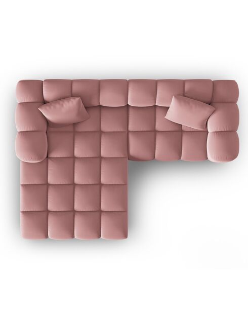Canapé d'angle gauche en Velours Halley 3 places rose - 228x175x70 cm