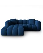 Canapé d'angle gauche en Velours Halley 3 places bleu roi - 228x175x70 cm