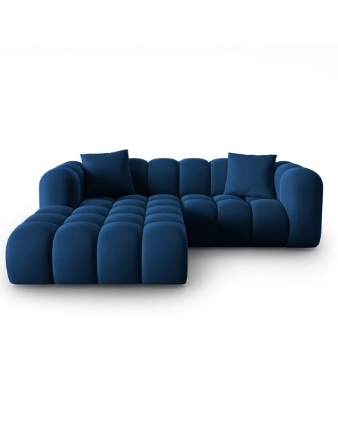 Canapé d'angle gauche en Velours Halley 3 places bleu roi - 228x175x70 cm