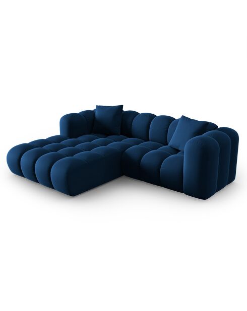 Canapé d'angle gauche en Velours Halley 3 places bleu roi - 228x175x70 cm