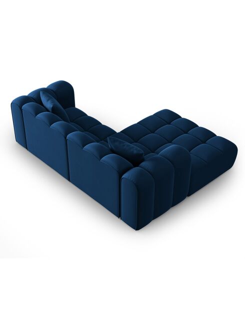 Canapé d'angle gauche en Velours Halley 3 places bleu roi - 228x175x70 cm