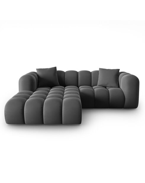 Canapé d'angle gauche en Velours Halley 3 places gris - 228x175x70 cm