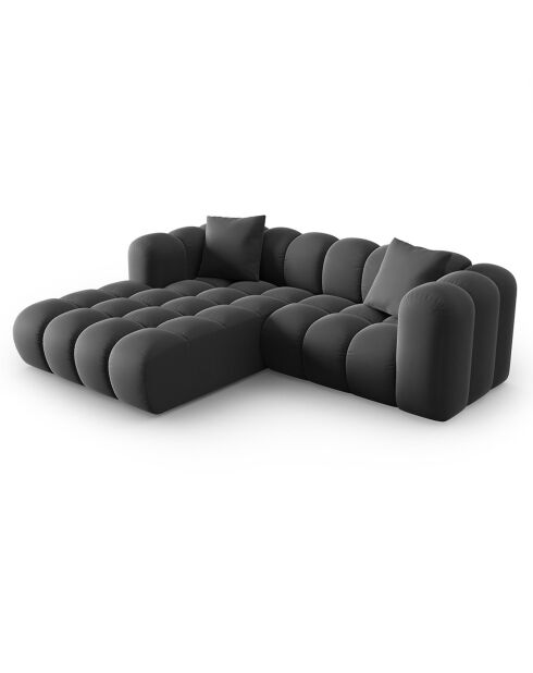 Canapé d'angle gauche en Velours Halley 3 places gris - 228x175x70 cm