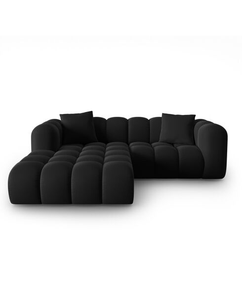 Canapé d'angle gauche en Velours Halley 3 places noir - 228x175x70 cm