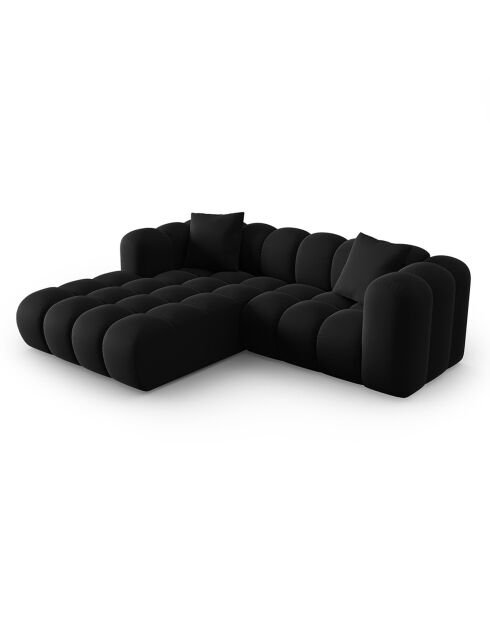 Canapé d'angle gauche en Velours Halley 3 places noir - 228x175x70 cm