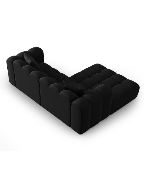 Canapé d'angle gauche en Velours Halley 3 places noir - 228x175x70 cm
