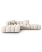 Canapé d'angle gauche en Velours Halley 5 places beige clair - 294x175x70 cm