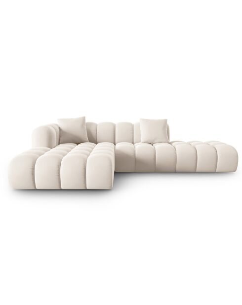 Canapé d'angle gauche en Velours Halley 5 places beige clair - 294x175x70 cm