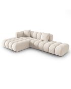 Canapé d'angle gauche en Velours Halley 5 places beige clair - 294x175x70 cm