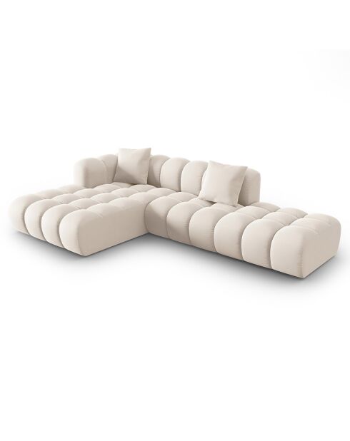 Canapé d'angle gauche en Velours Halley 5 places beige clair - 294x175x70 cm