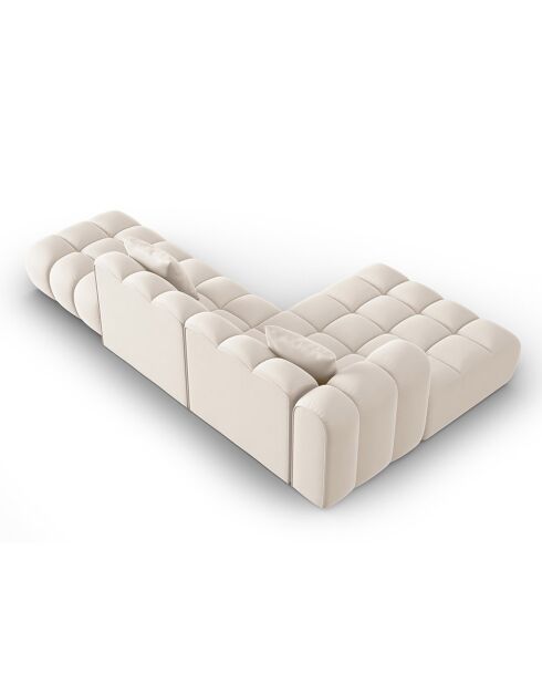 Canapé d'angle gauche en Velours Halley 5 places beige clair - 294x175x70 cm