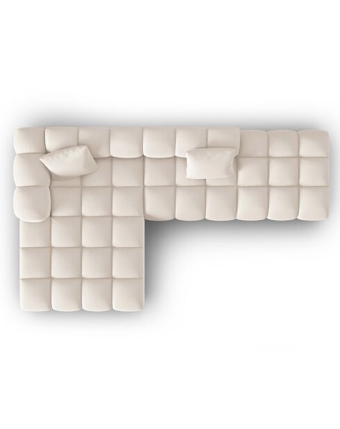 Canapé d'angle gauche en Velours Halley 5 places beige clair - 294x175x70 cm