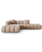 Canapé d'angle gauche en Velours Halley 5 places beige - 294x175x70 cm