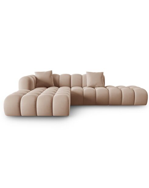 Canapé d'angle gauche en Velours Halley 5 places beige - 294x175x70 cm