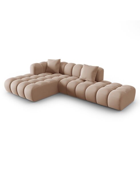 Canapé d'angle gauche en Velours Halley 5 places beige - 294x175x70 cm