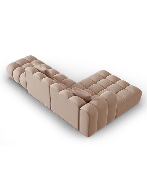 Canapé d'angle gauche en Velours Halley 5 places beige - 294x175x70 cm