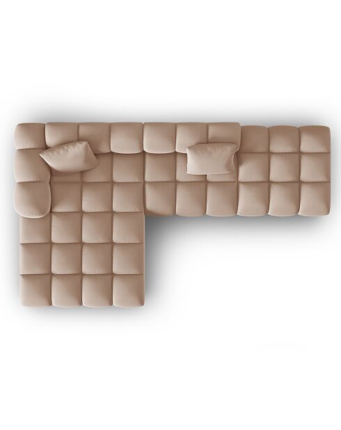 Canapé d'angle gauche en Velours Halley 5 places beige - 294x175x70 cm