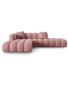Canapé d'angle gauche en Velours Halley 5 places rose - 294x175x70 cm