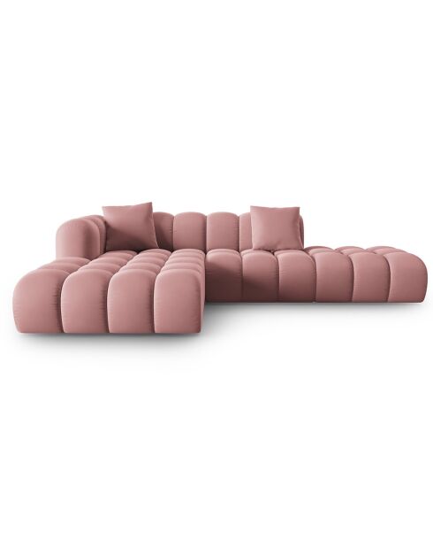 Canapé d'angle gauche en Velours Halley 5 places rose - 294x175x70 cm