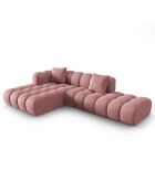 Canapé d'angle gauche en Velours Halley 5 places rose - 294x175x70 cm