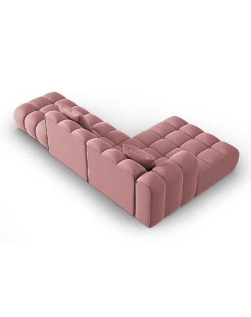 Canapé d'angle gauche en Velours Halley 5 places rose - 294x175x70 cm
