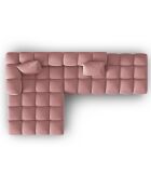 Canapé d'angle gauche en Velours Halley 5 places rose - 294x175x70 cm