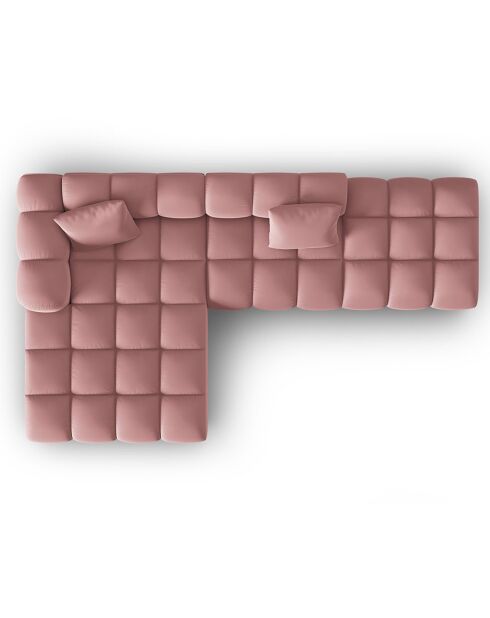 Canapé d'angle gauche en Velours Halley 5 places rose - 294x175x70 cm